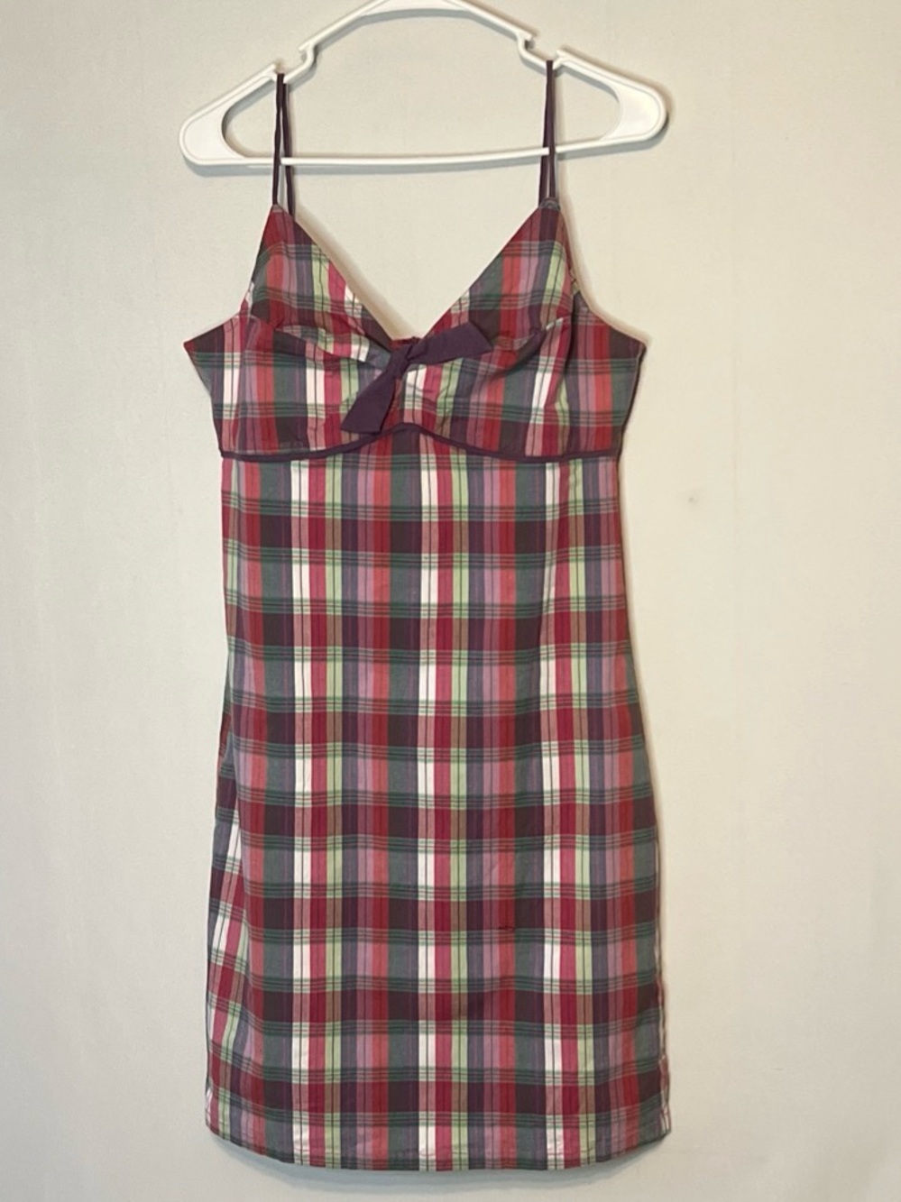 MOC Plaid Sundress Spaghetti Strap 1/4 Zip Back Stretch Size Medium.